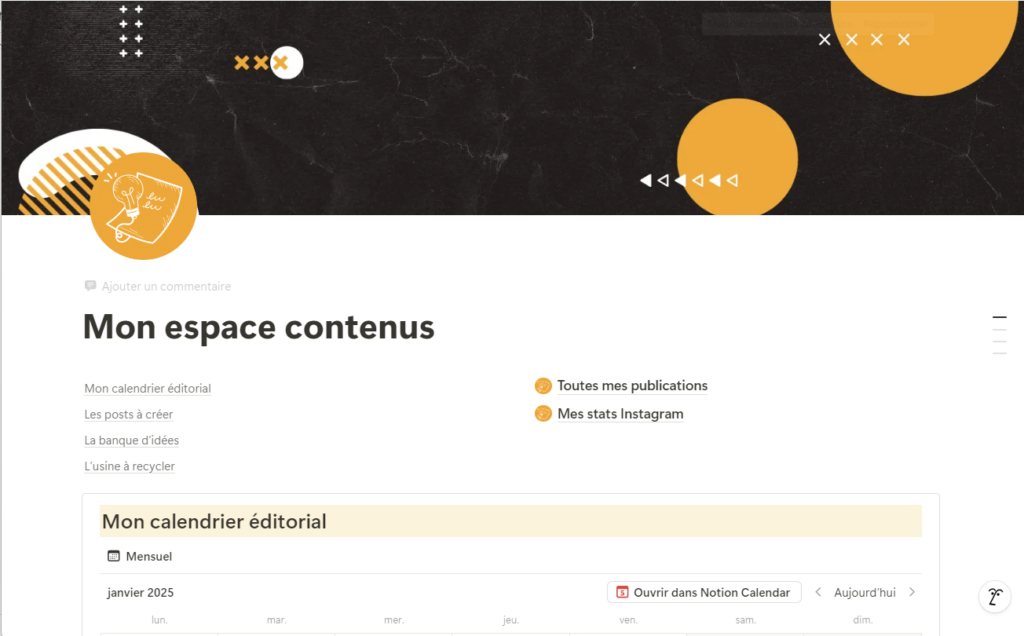 Espace Notion gestion de contenus